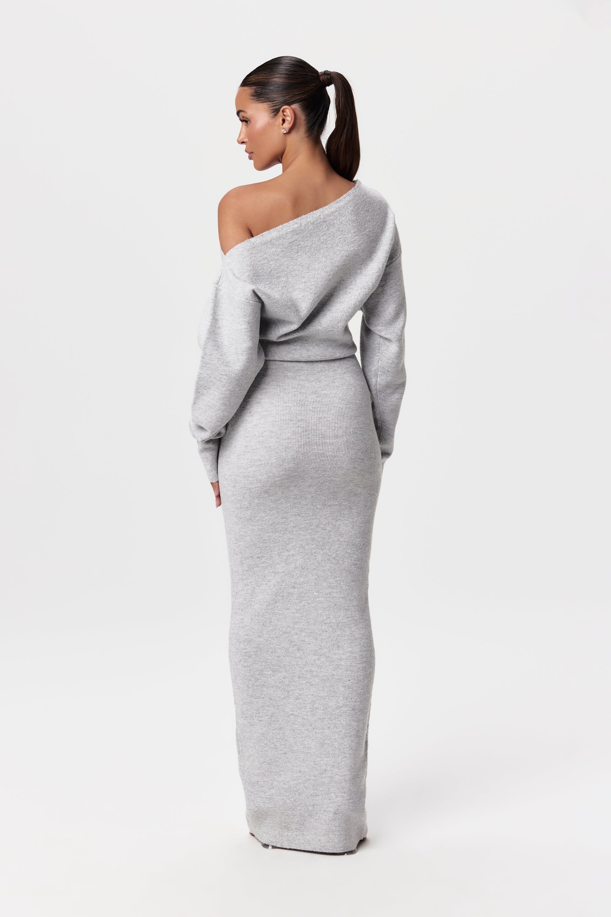 Knit Off-Shoulder Sweater Maxi Dress