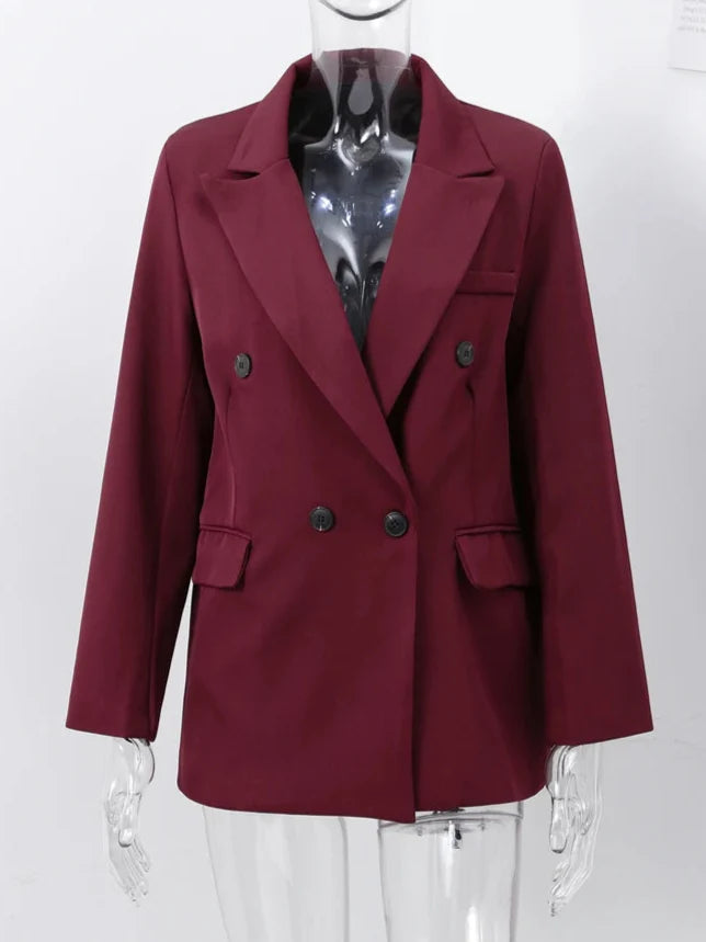 Burgundy oversized crossed closer blazer