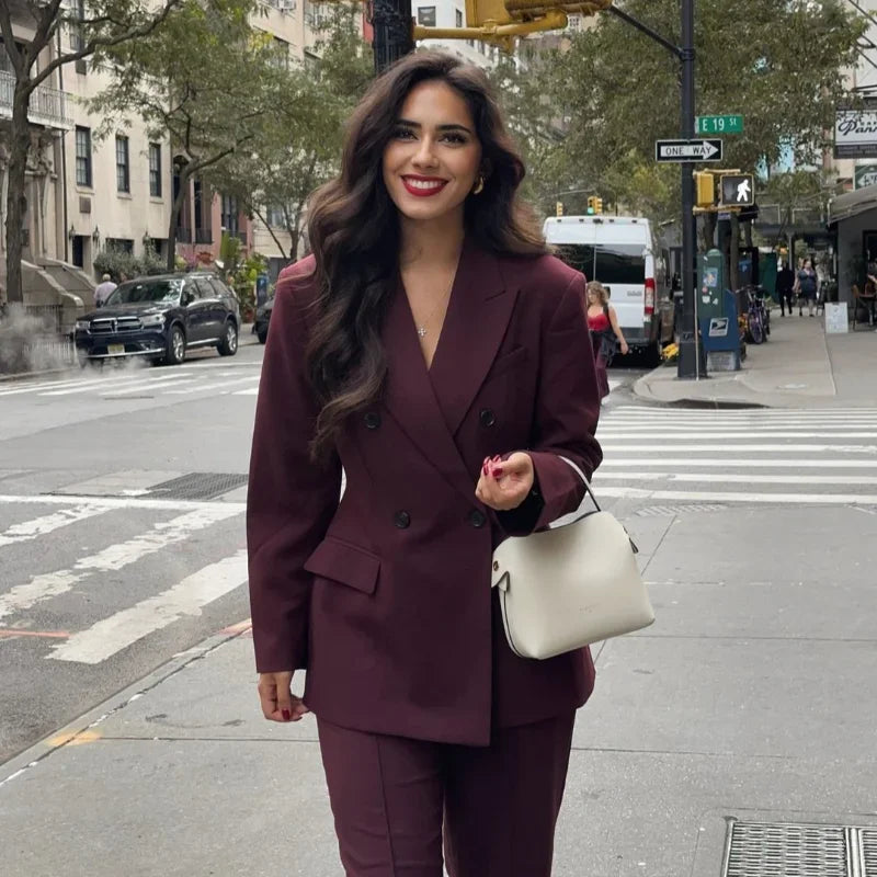 Burgundy oversized crossed closer blazer