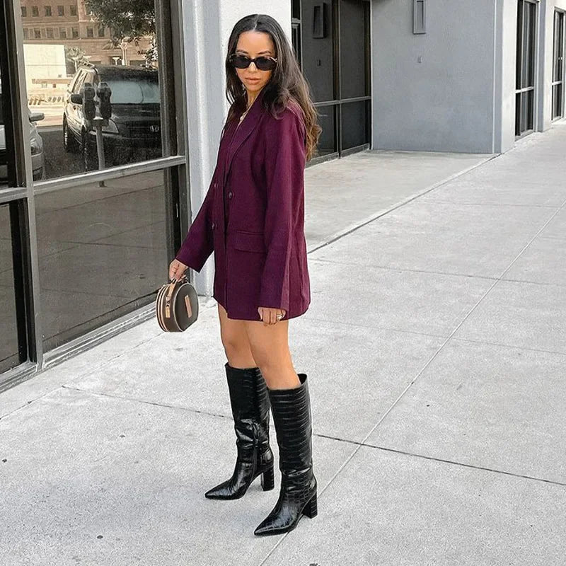 Burgundy oversized crossed closer blazer