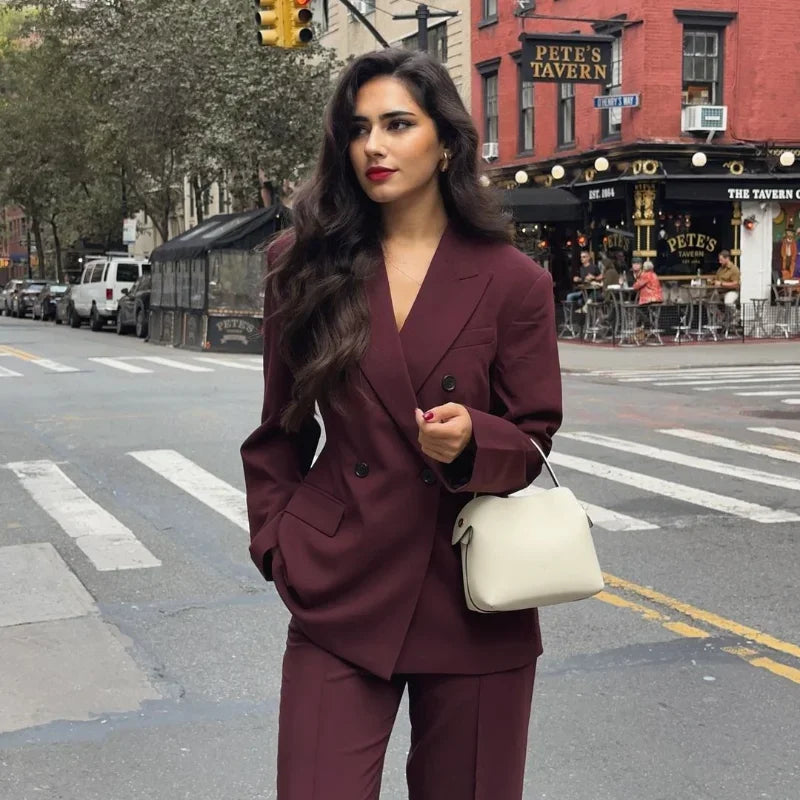 Burgundy oversized crossed closer blazer