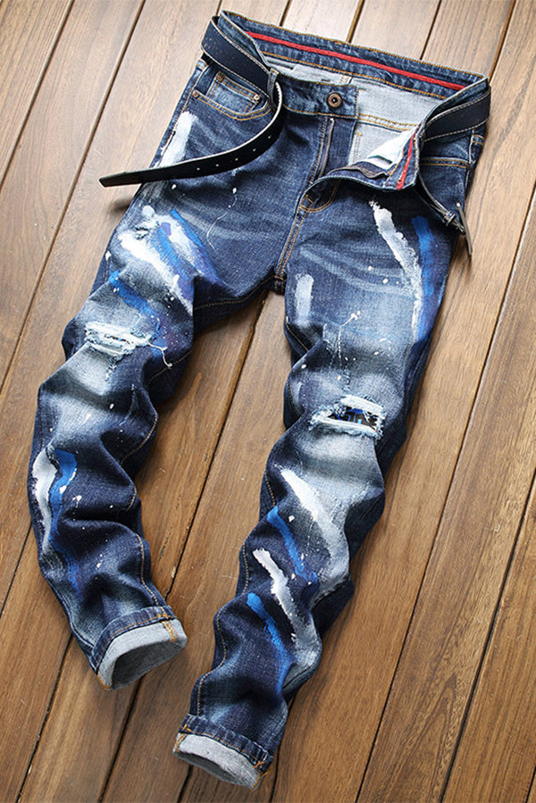 Slim-fit straight-legged all-match trendy ripped jeans