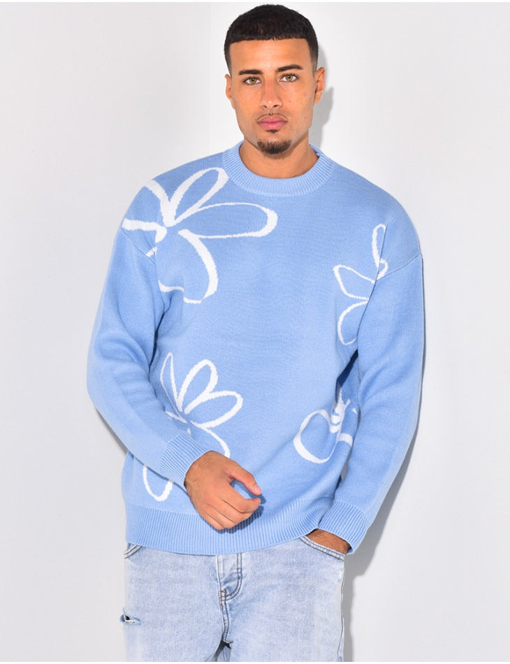 Men's Flower knit jumper - blue