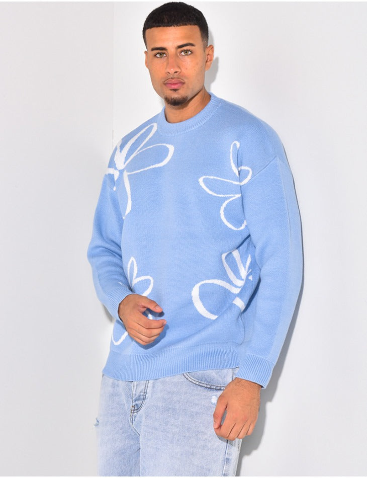 Men's Flower knit jumper - blue