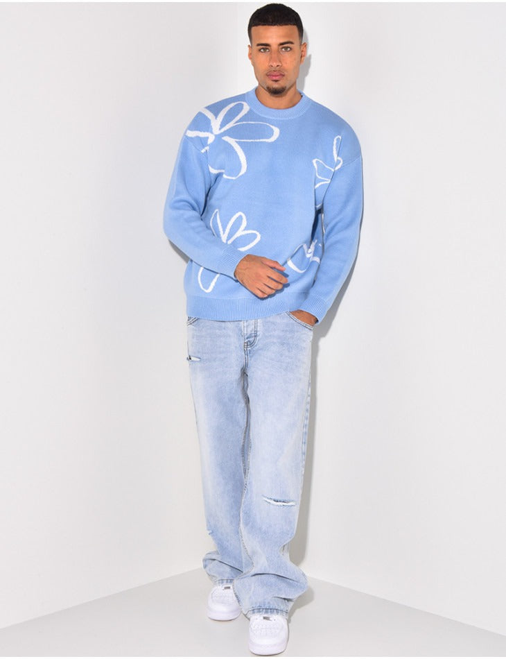 Men's Flower knit jumper - blue