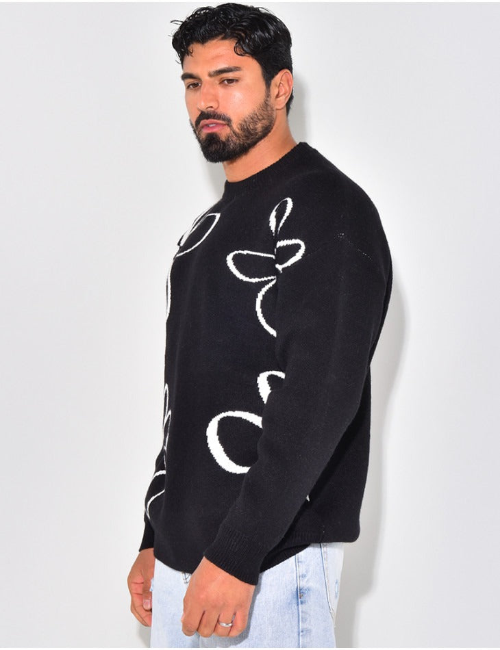 Men's flower knit jumper - black