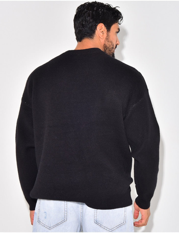 Men's flower knit jumper - black